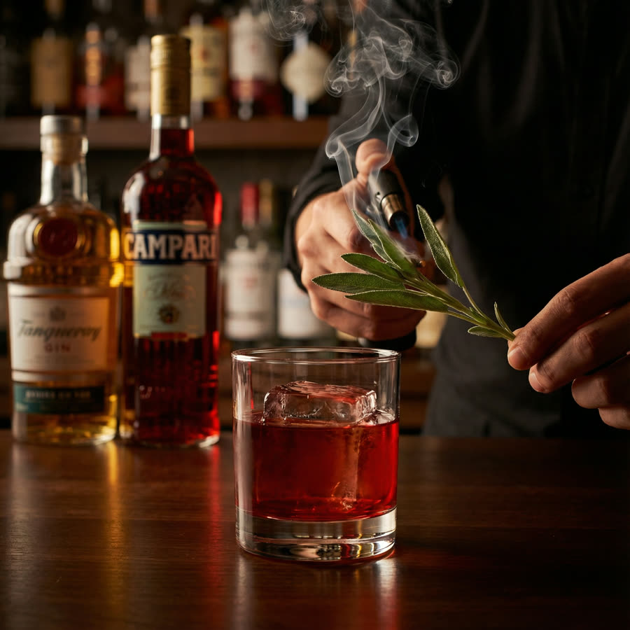 Smoked Sage Negroni gin cocktail